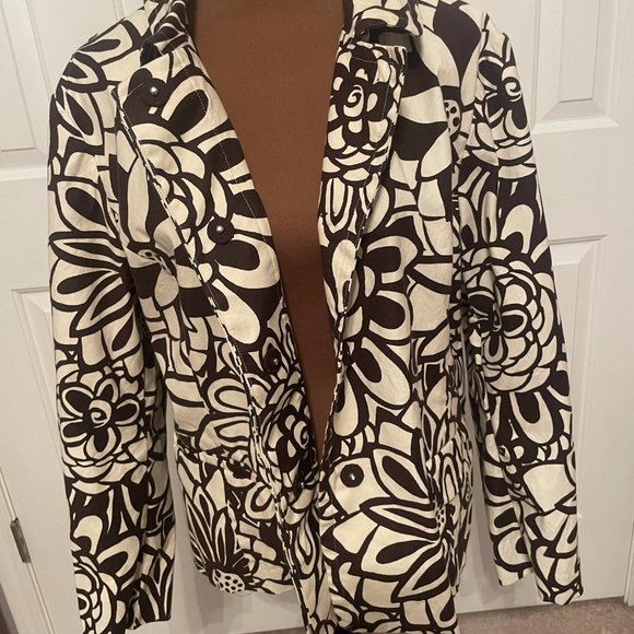 Chico's Ivory and Brown Floral Jacket, Size 3 - Picture 3 of 6